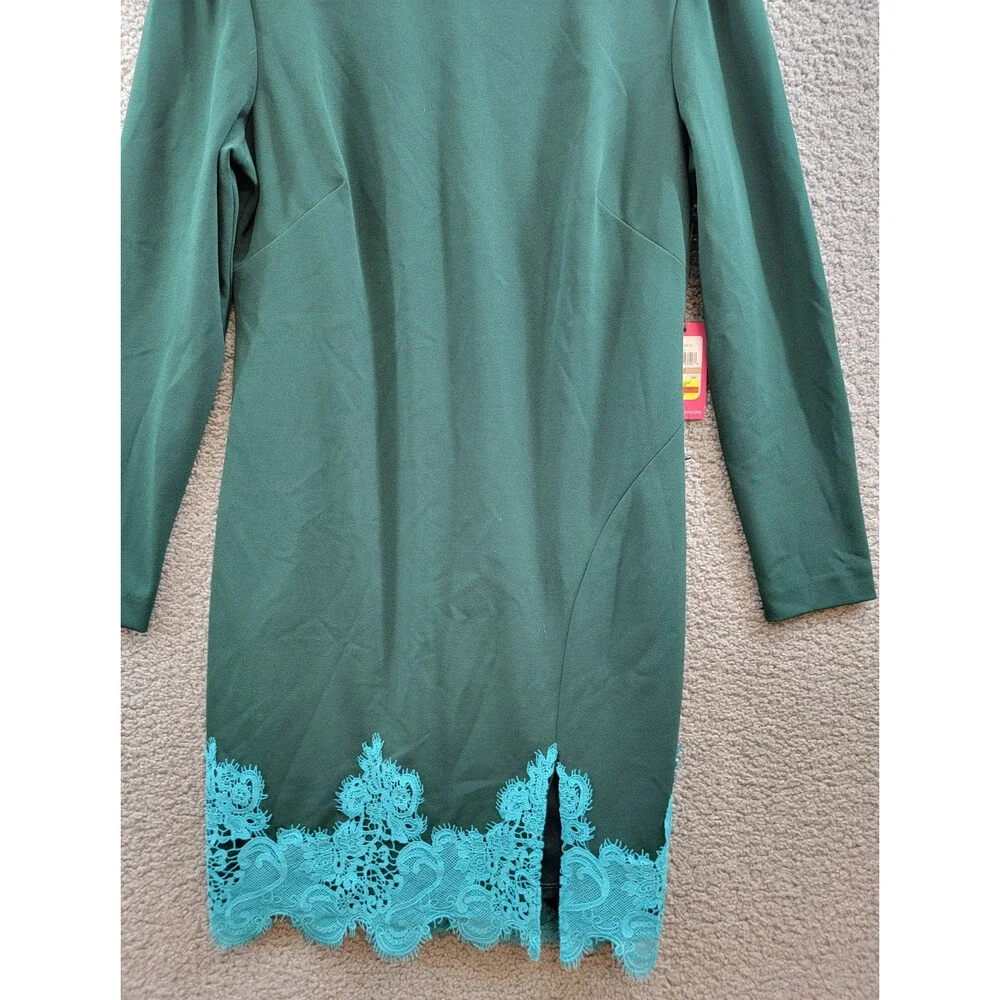 Vince Camuto Lace-Hem Bodycon Dress Women's 12 Hunter Crewneck Button Back Zip